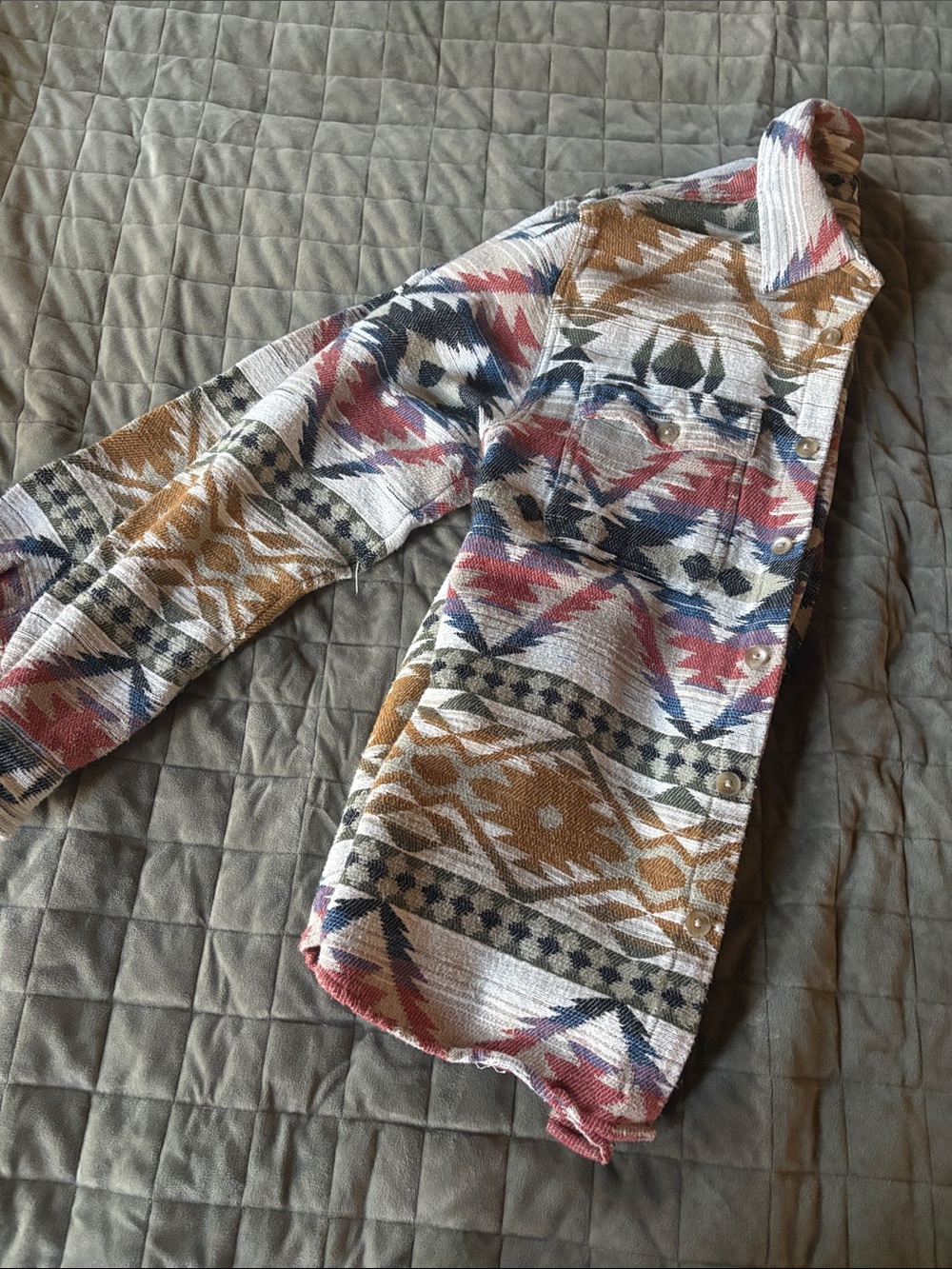 Urban Outfitters Olive and Navy Textured Button-Up - Picture 3 of 4